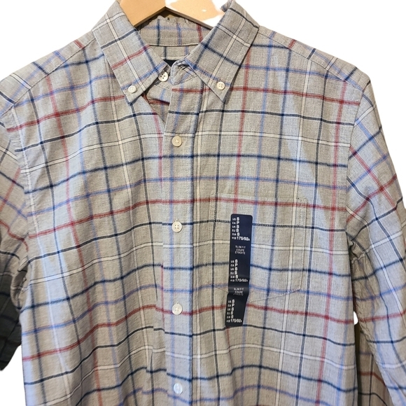 NEW Gap  slim fit gray blue red stripes long-sleeved Button-down cotton shirt - Picture 3 of 14